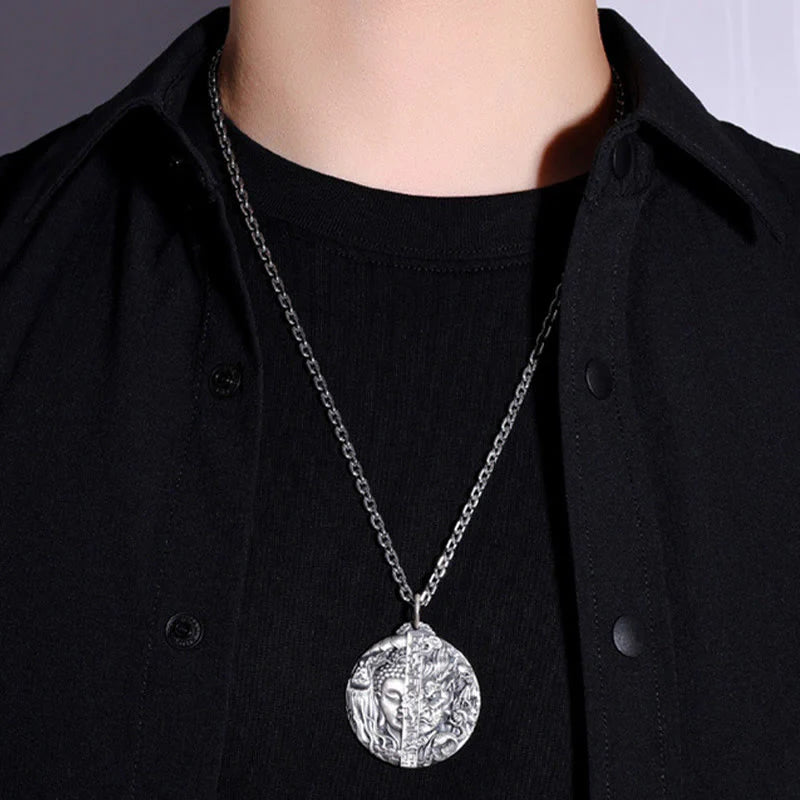 Buddha Stones Copper Buddha Demon Pattern Compassion Pendant Necklace