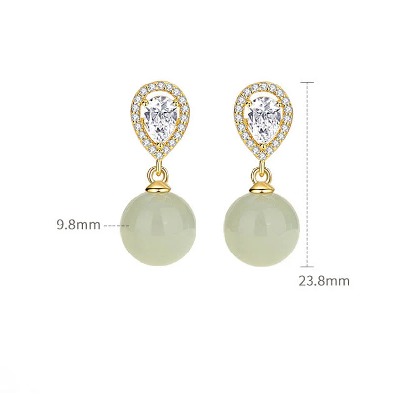 Buddha Stones 925 Sterling Silver Waterdrop Design Hetian Jade Bead Prosperity Earrings