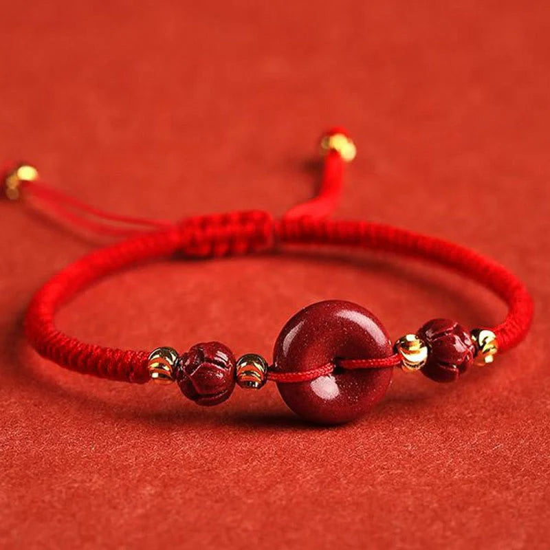 Buddha Stones Handmade Lotus Cinnabar Peace Buckle Blessing Braid Bracelet (Extra 35% Off | USE CODE: FS35)