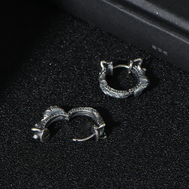 Buddha Stones 925 Sterling Silver Dragon Hoop Pattern Protection Earrings