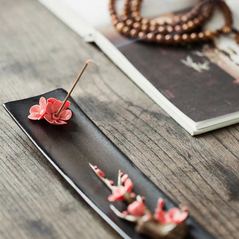 Buddha Stones Lotus Peony Rose Flower Ceramic Spiritual Incense Burner