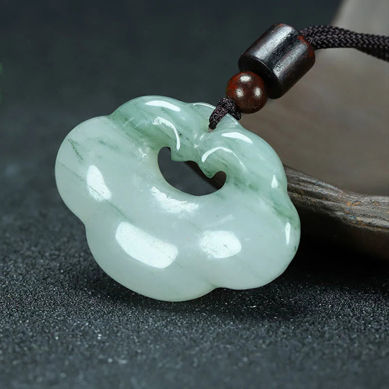 Buddha Stones Tianshan Jade Golden Silk Jade Chinese Lock Charm Abundance Necklace Pendant