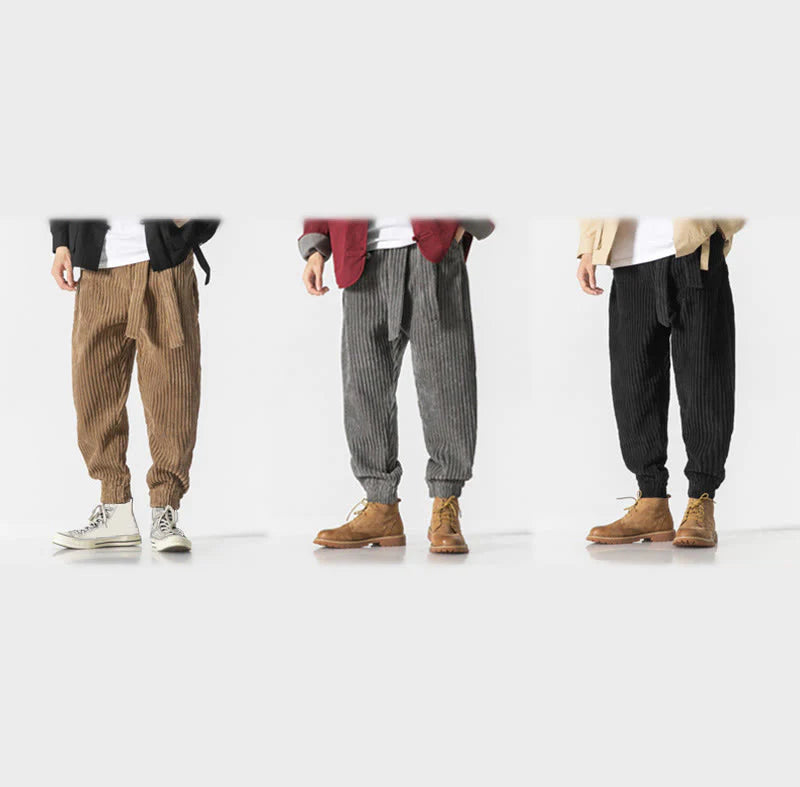 Buddha Stones Winter Solid Color Men's Ankle-Length Corduroy Pants With Pockets