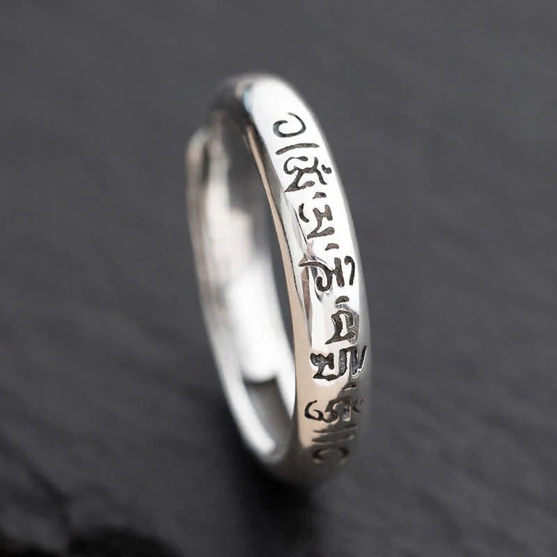 Buddha Stones 990 Sterling Silver Six True Words Om Mani Padme Hum Love Peace Ring (Extra 35% Off | USE CODE: FS35)