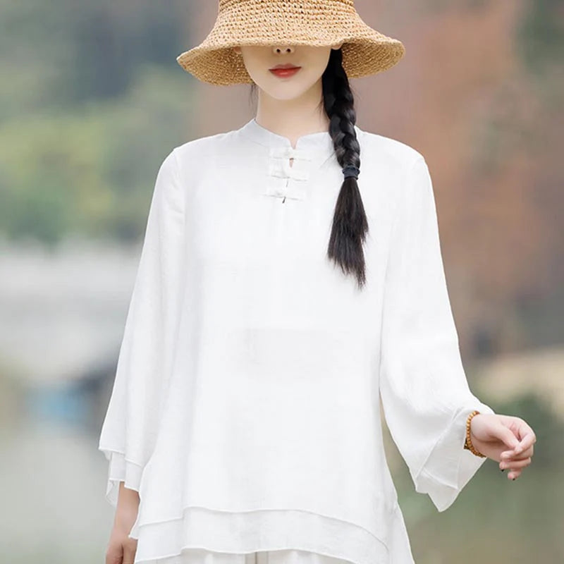 Buddha Stones 2Pcs Plain Design Top Pants Meditation Yoga Zen Tai Chi Cotton Linen Clothing Women's Set (Extra 30% Off | USE CODE: FS30)