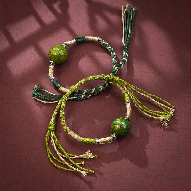 Buddha Stones Lacquer Craft Bead Multicolored Braided String Bracelet