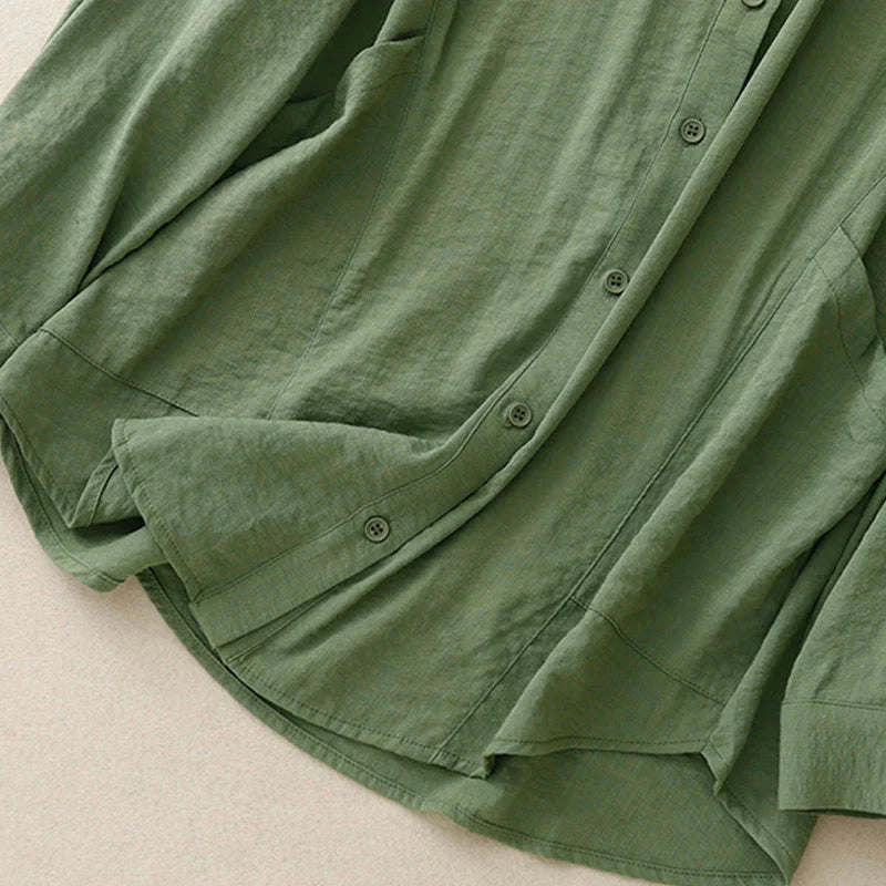 Buddha Stones Spring Fall Stand Collar Plain Long Sleeve Women's Cotton Polyester Shirt