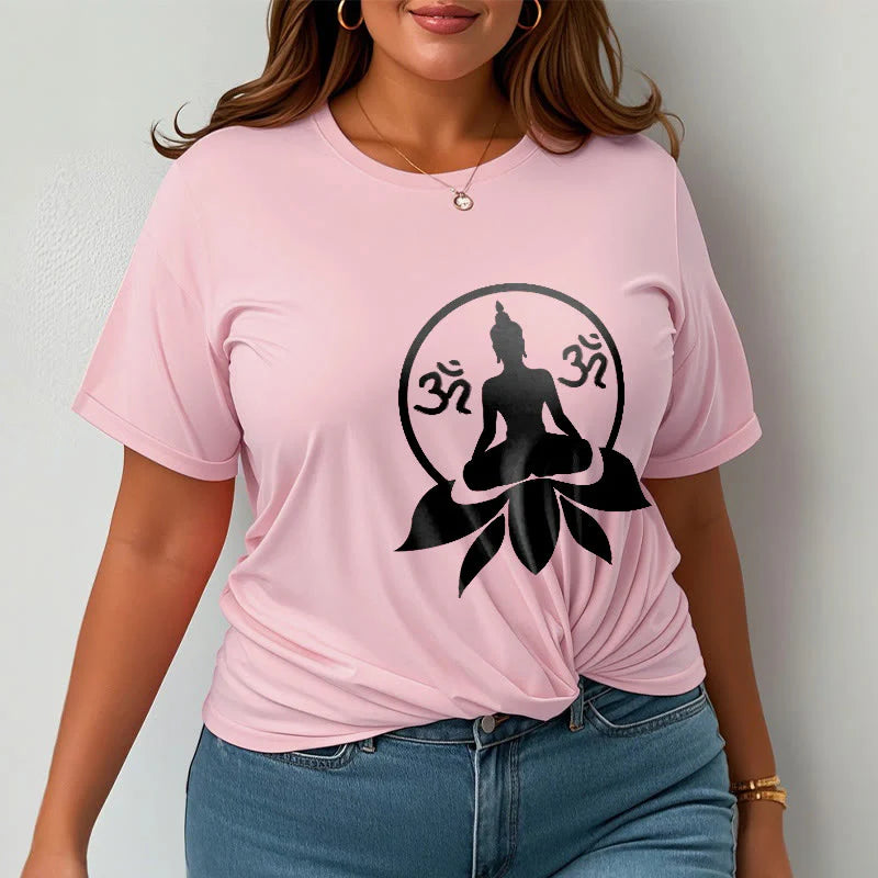 Buddha Stones OM Symbol Sanskrit Mantras Buddha Seated On Lotus Flower Design Tee T-shirt