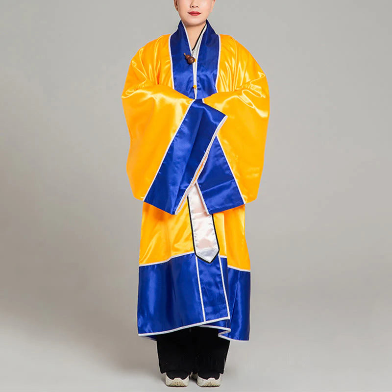 Buddha Stones Wudang Crane Embroidery Long Wide Sleeve Unisex Taoist Robe Gown Kimono For Qigong Tai Chi Ceremony
