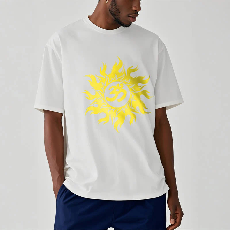 Buddha Stones OM Mantra Sanskrit Gold Sun Tee T-shirt