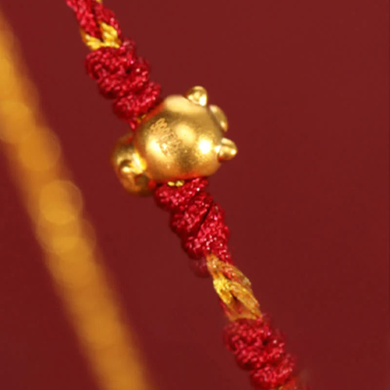 Buddha Stones 999 Gold Beads Year Of The Horse Double Wrap Golden Red String Luck Bracelet