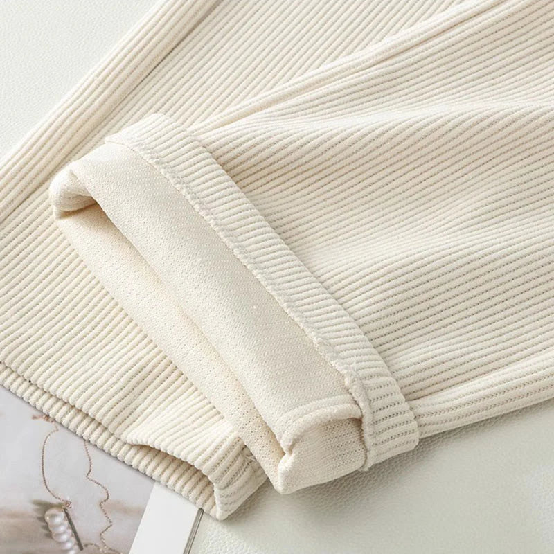 Buddha Stones Winter Straight Leg Design Cotton Corduroy Women's Wide Leg Pants With Pockets
