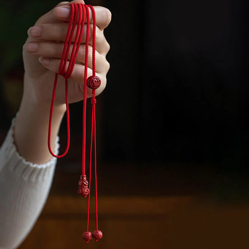 Buddha Stones Natural Cinnabar Chinese ZodiacÂ Gourd Calm Blessing Red String Belly Chain
