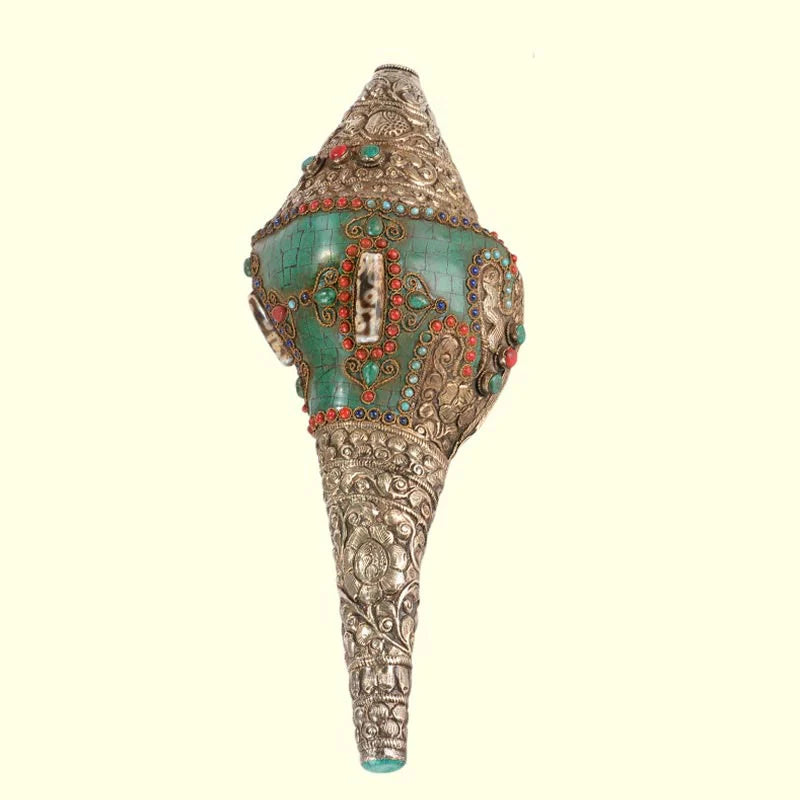 Buddha Stones Tibetan Handmade Engraved Shankha Double Dorje Buddha Conch Shell Wealth Positive Decoration
