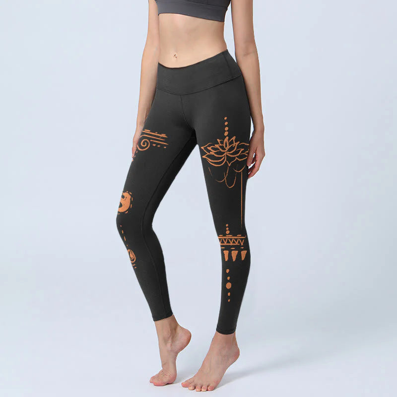 Buddha Stones Lotus Spiral Shape Gym Leggings Women's Yoga Pants