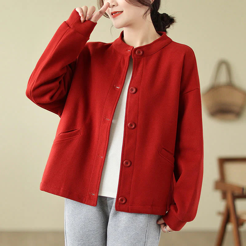 Buddha Stones Solid Color Women's Long Sleeve Jacket With Pockets