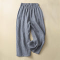 Buddha Stones Commute Casual Checkered Pattern 7-8 Length Women's Wide Leg Cotton Linen Pants With Pockets