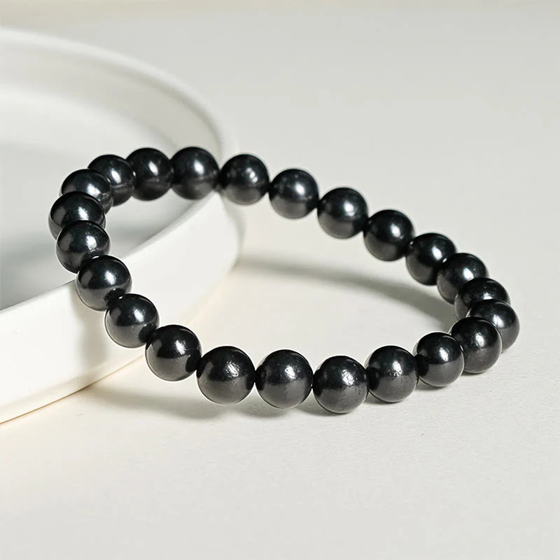 Buddha Stones Round Authentic Shungite Stone Inner Strength Beaded Bracelet