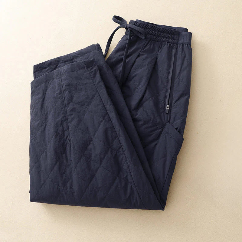 Buddha Stones Winter Lines Elastic Waist Drawstring Cotton Thermal Women's Pants With Zipper Pockets