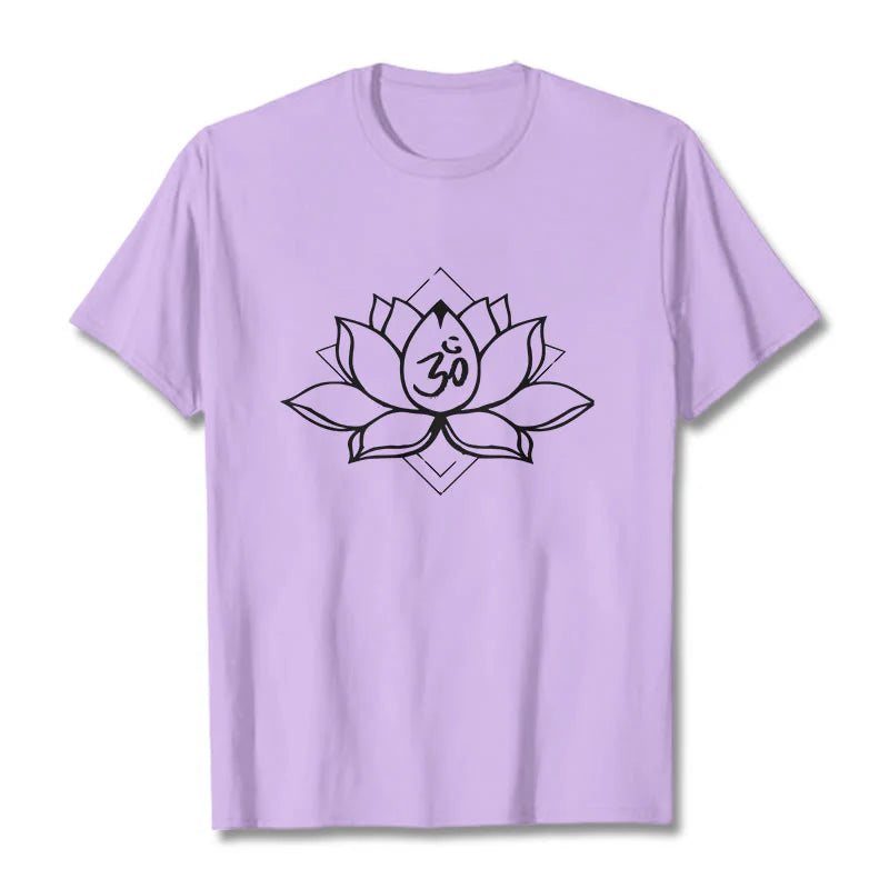 Buddha Stones Blooming Lotus Om Sanskrit Pattern Cotton Tee T-shirt