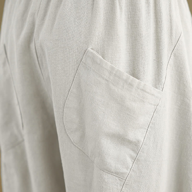 Buddha Stones Spring 7-8 Length Solid Color Women's Cotton Linen Harem Pants With Pockets