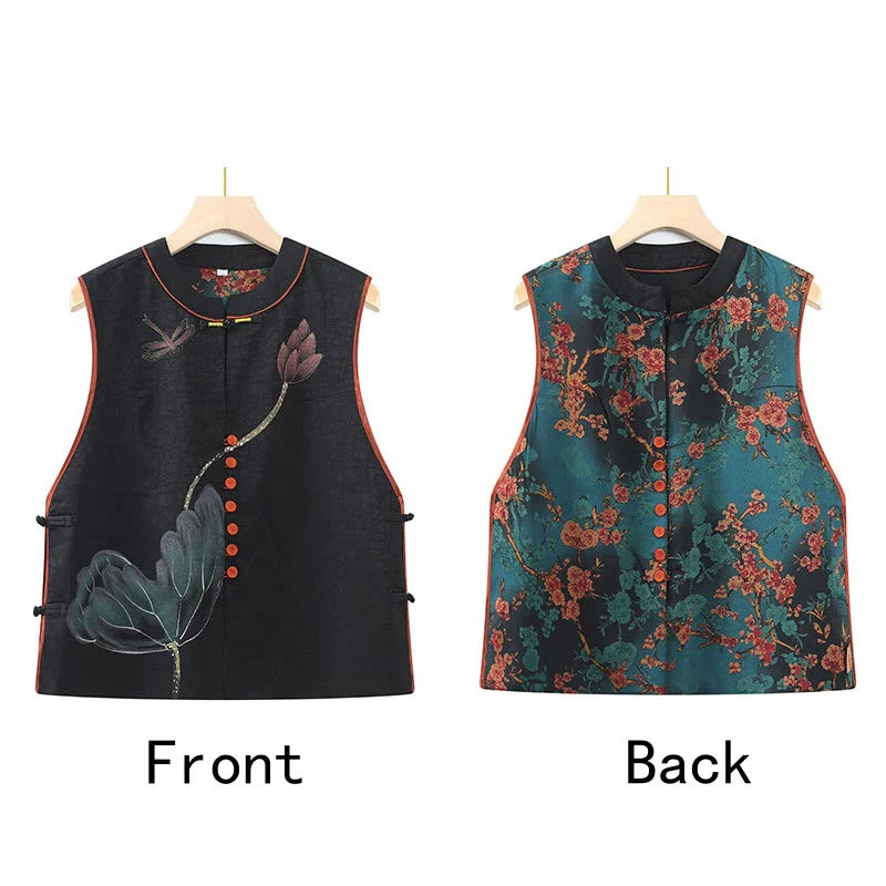 Buddha Stones Vintage Embroidery Jacquard Weave Flower Pattern Vest