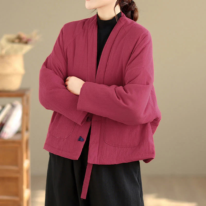 Buddha Stones Winter Long Sleeve Cotton Women's Thermal Jacket With Pockets