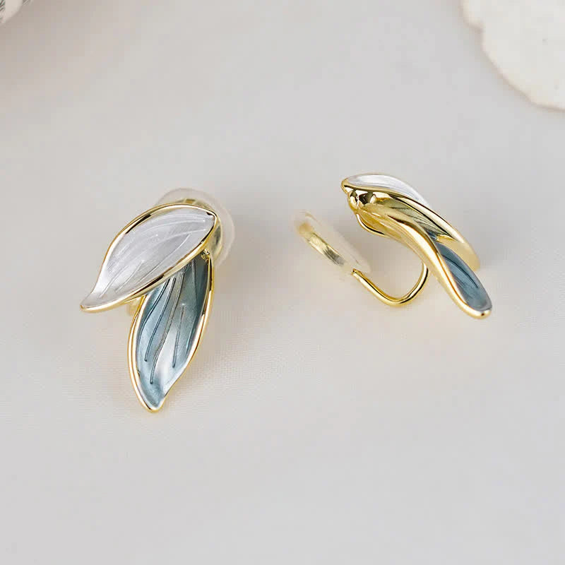 Buddha Stones Leaf Design Luck Stud Earrings