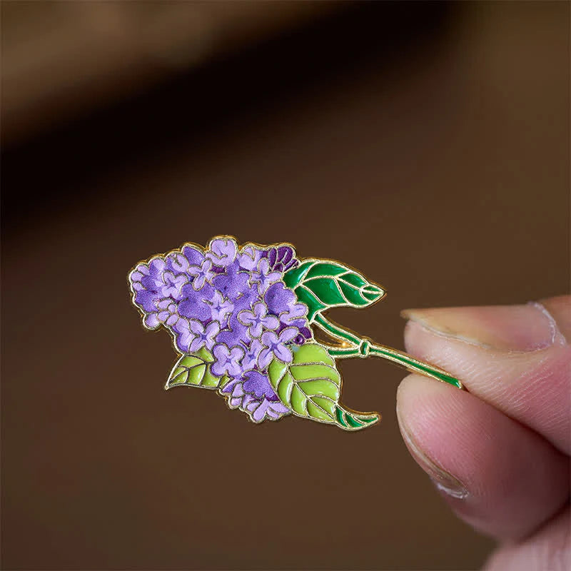 Buddha Stones Small Forget-Me-Not Corn Poppy Lily of the Valley Hydrangea Lupine Copper Brooch