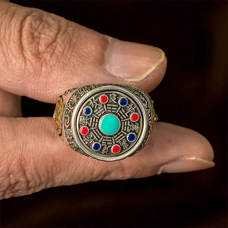 Buddha Stones Copper Bagua Copper Coins Wealth Rotatable Adjustable Ring