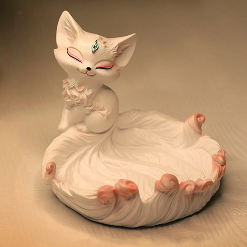 Buddha Stones Nine Tailed Fox Luck Resin Storage Ornaments Home Decoration
