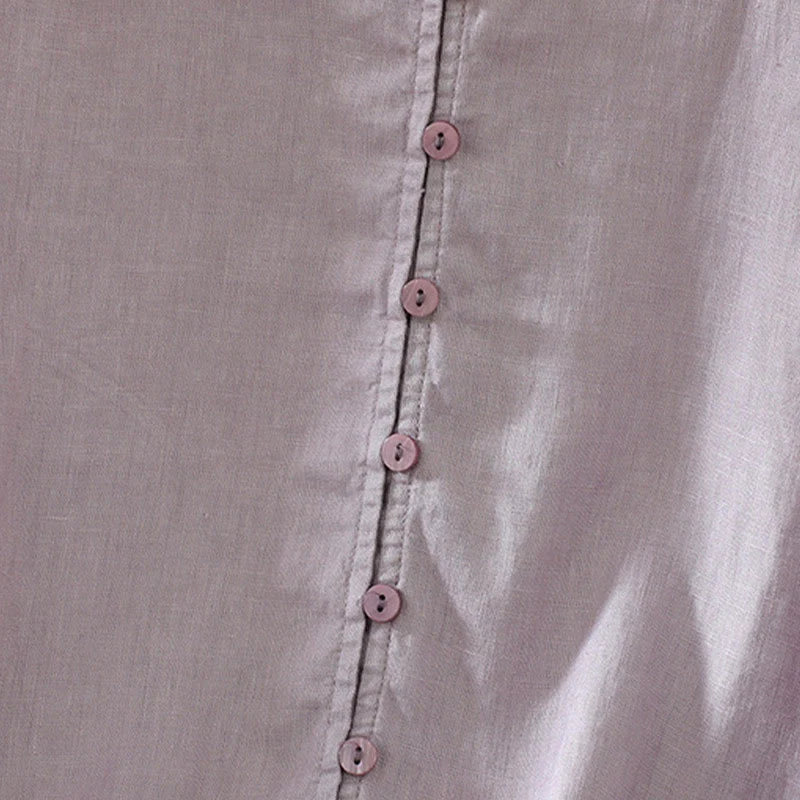 Buddha Stones Solid Buttons V-Neck Half Sleeve Women's Shirt