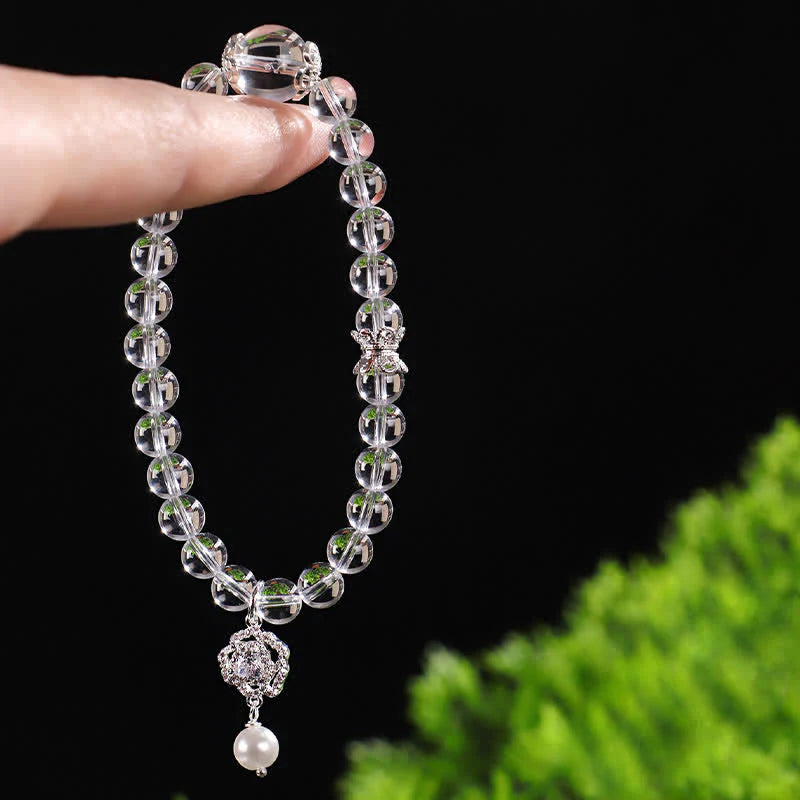 Buddha Stones Natural Clear Quartz Pearl Clarity Bracelet