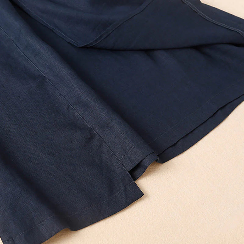 Buddha Stones Vintage Summer Asymmetrical High Waist Women's Cotton Linen Skirt With Pockets