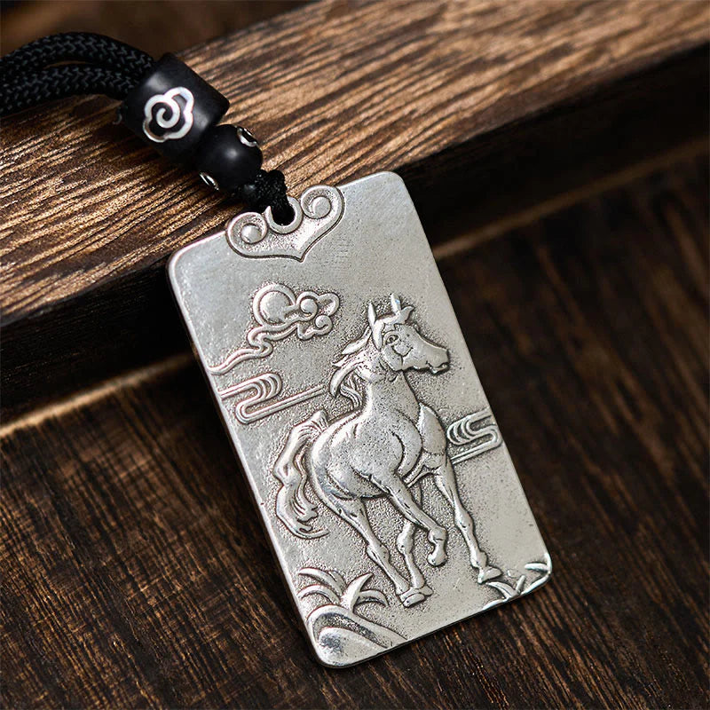 Buddha Stones Year of the Horse Chinese Zodiac Natal Buddha Copper Plated Silver Balance Necklace Pendant