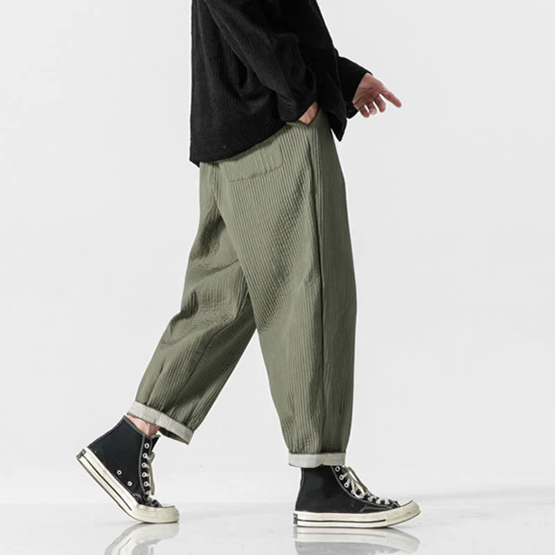 Buddha Stones Fall Solid Color Drawstring Men's Ankle-Length Harem Pants With Pockets