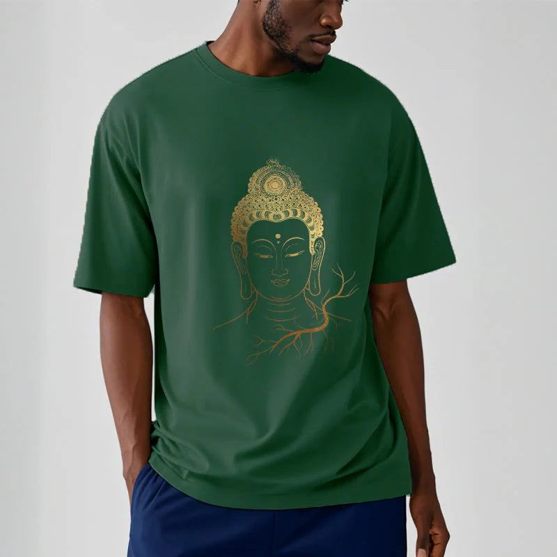 Buddha Stones Golden Meditation Buddha Head Tee T-shirt
