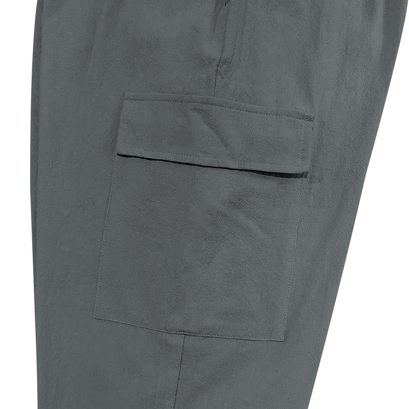 Buddha Stones Solid Color Linen Drawstring Men's Cargo Pants With Pockets