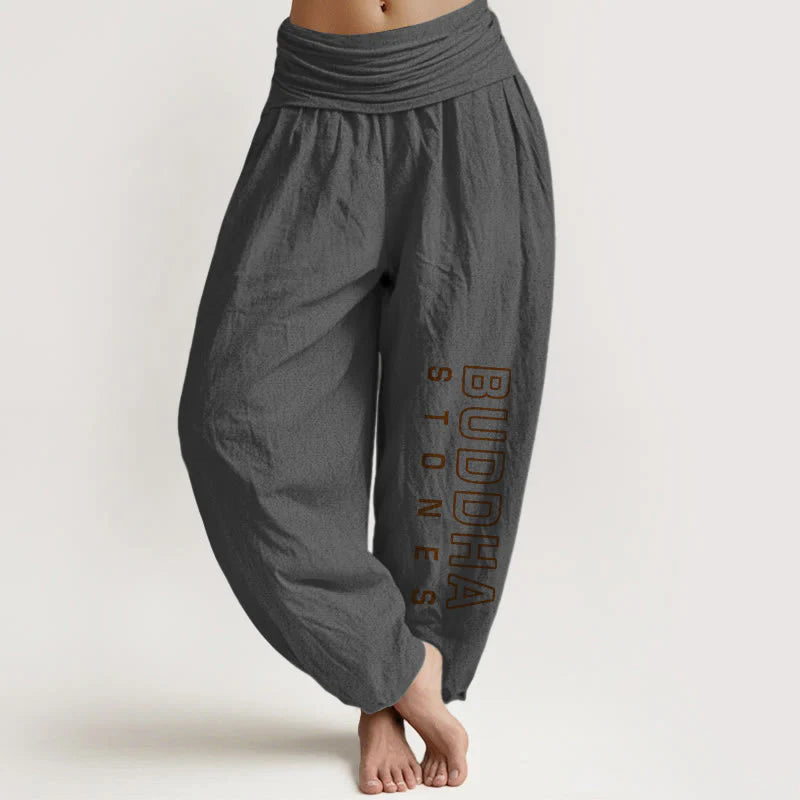 Buddha Stones Solid Color Pure Cotton 'Buddha Stones' Word Women's Elastic Waist Harem Pants