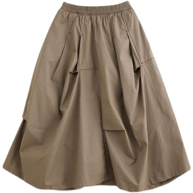 Buddha Stones Summer Casual Irregular Design Women's Cotton Skirt With Pockets