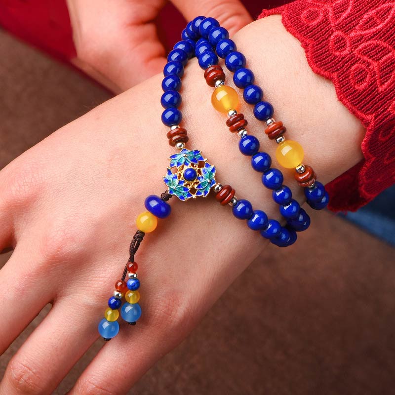 Buddha Stones Lazurite Yellow Agate Positive Bracelet