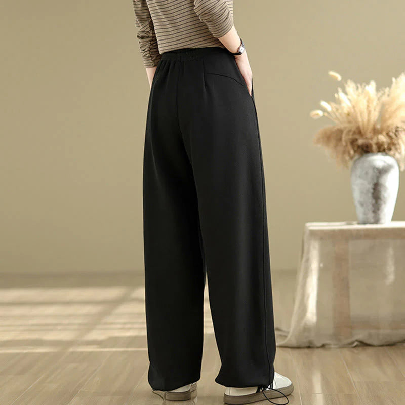 Buddha Stones Casual Rope Women's Cotton Straight-leg Pants With Pockets