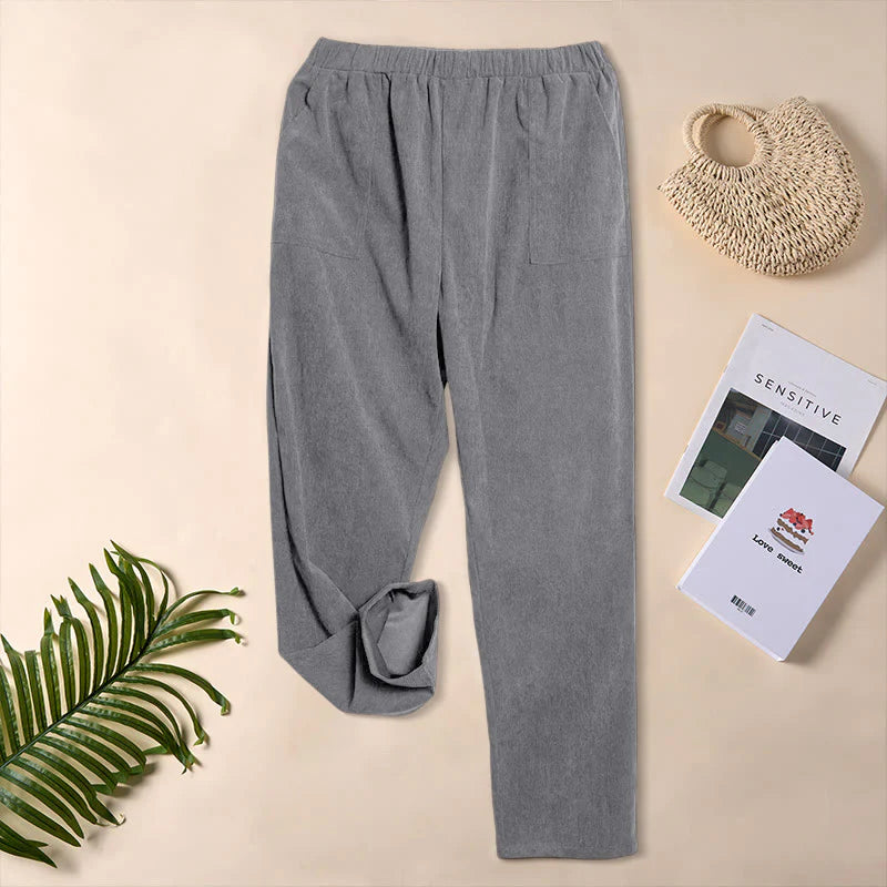 Buddha Stones Women's Commute Pure Color Corduroy Pants With Pockets