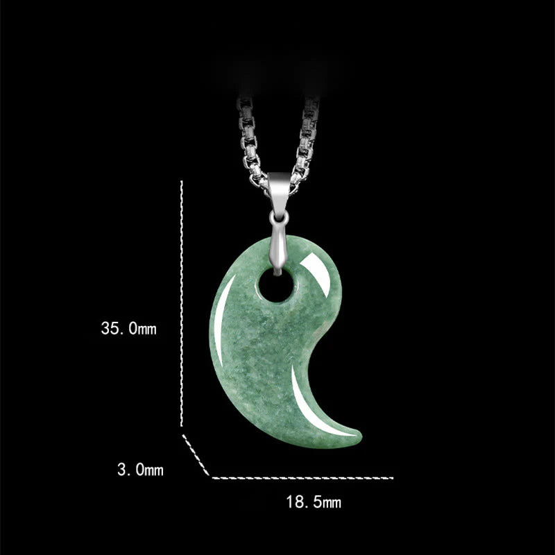 Buddha Stones Teardrop Design Jade Titanium Steel Chain Necklace Luck Pendant