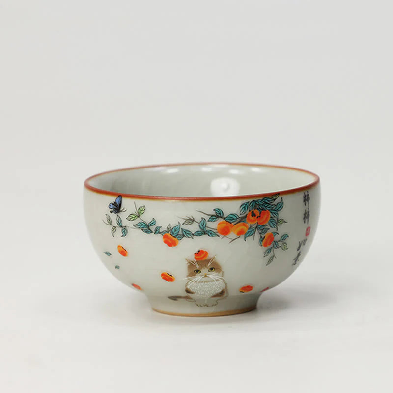 Buddha Stones Cute Cat Butterfly Teacup Kung Fu Tea Cup