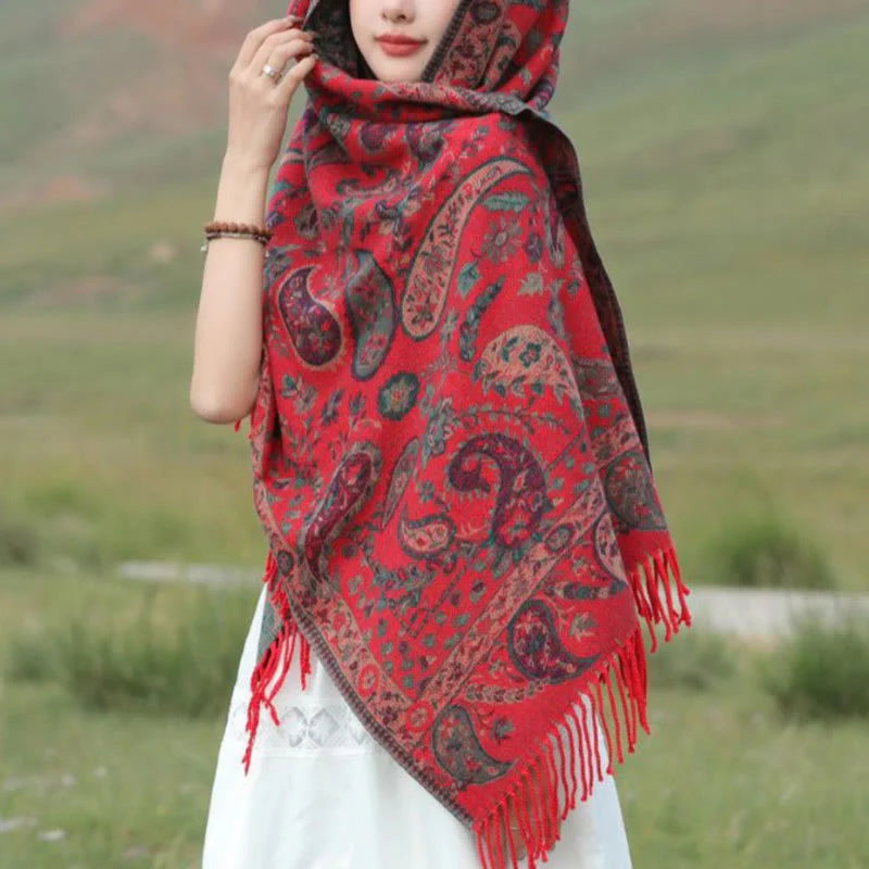Buddha Stones Ethnic Embroidered Paisley Flowers Pattern Tassel Soft Scarf Shawl