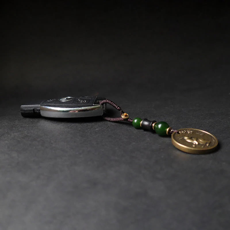 Buddha Stones Chinese Zodiac Year Of The Horse Bagua Fu Character Copper Brass Balance Key Chain
