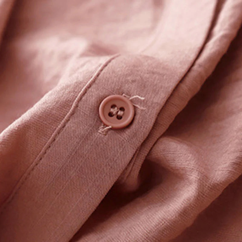 Buddha Stones Spring Fall Stand Collar Plain Long Sleeve Women's Cotton Polyester Shirt