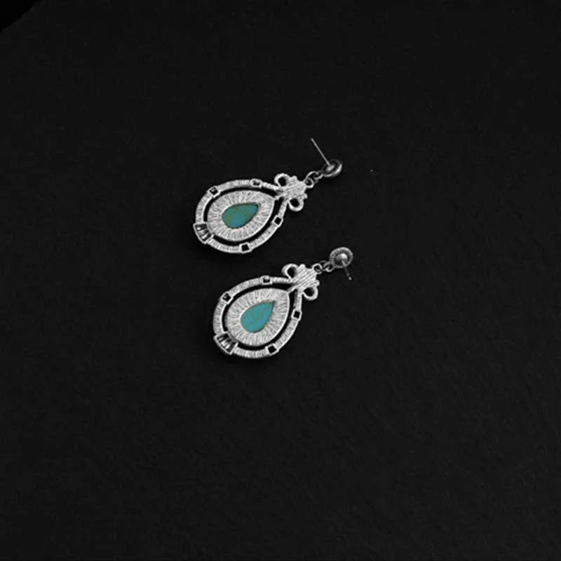 Buddha Stones Tibet Vintage Turquoise Waterdrop Strength Drop Dangle Earrings Clips