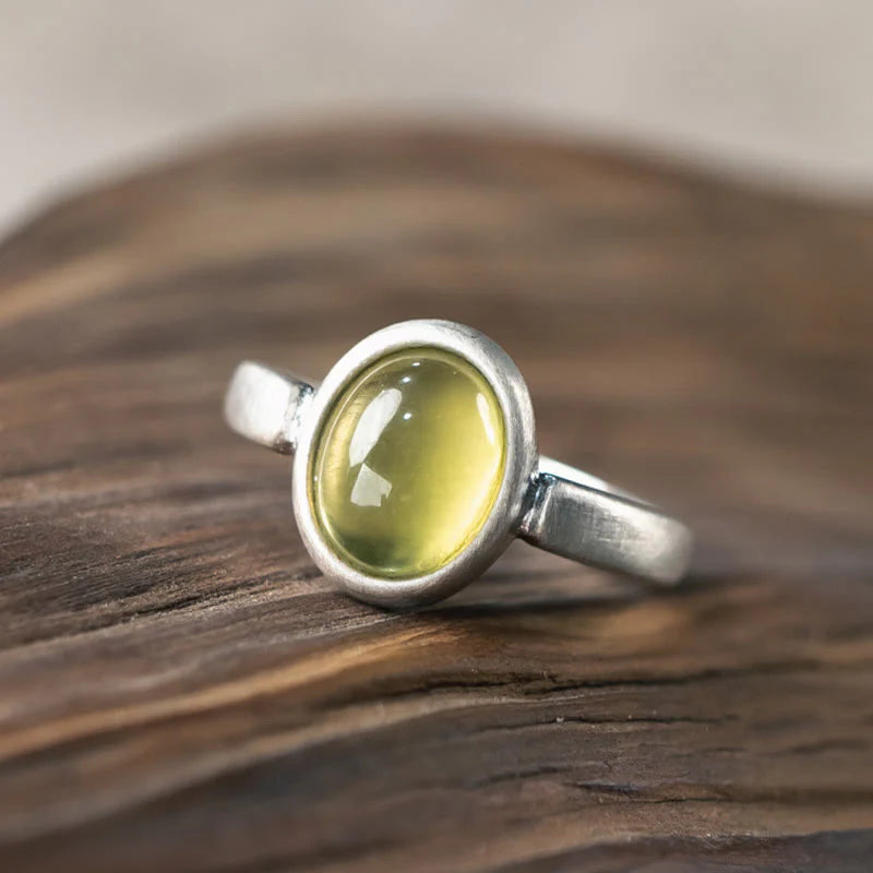 Buddha Stones Natural 925 Sterling Silver Prehnite Citrine Adjustable Happiness Ring